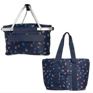 Picnic Basket and Tote Bag Pockets Zipper Blue 2pc Set Large Insulated